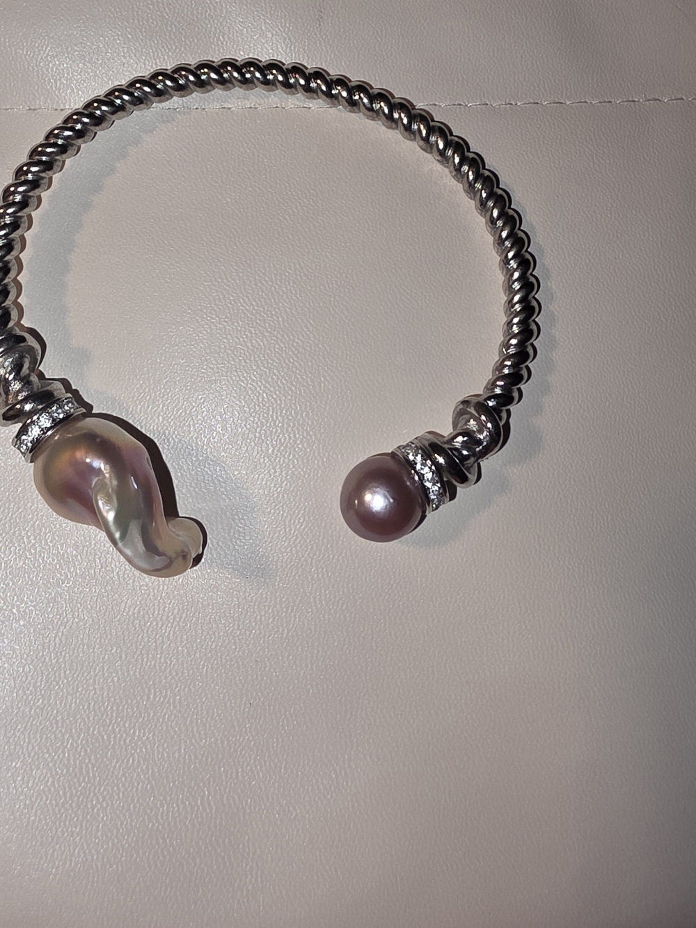 Sterling-Tone Twisted Cuff Bracelet with Lavender Pearls